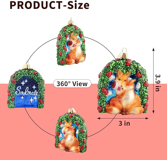 Fox Love Christmas Tree Ornaments,Hand-Blown Glass Ornaments,Fox Soulmate Collection Hanging Ornament,Wedding Ornament for Valentine's Day Anniversary Animal Lovers Party Gifts