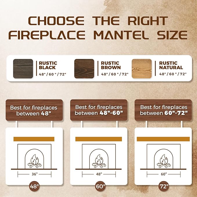 72x8x3 Fireplace Mantel - Solid Rustic Wood - Wall Mounted Floating Shelf with Invisible Heavy Duty Steel Bracket (Weathered Black)