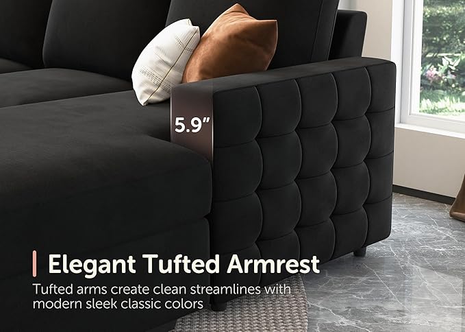 HONBAY Sectional Sleeper Sofa with Pull Out Bed U-Shape Sectional Couch with Storage Chaise 6 Seater Sleeper Sectional Sofa Bed, Velvet Black