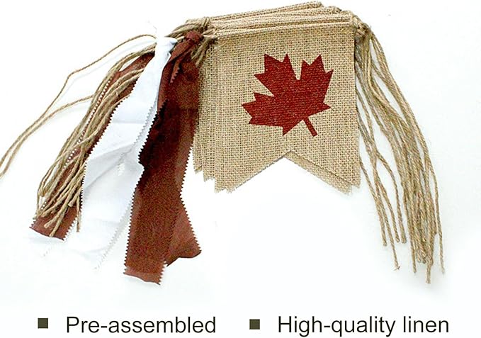 Happy Fall Burlap Banner, Fall Sign Rustic Maple Leaf Flag Natural Fall Harvest Banner for Autumn Home Party School Party Thanksgiving Day Decoration