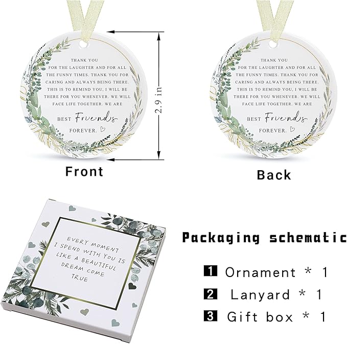 Friend Ornaments 2025 Best Friend Ornament Christmas Friendship Besties Forever Ornament Friends Tree for Graduate Best Friend Ever Double-Sided Printing Ceramic (2.9"