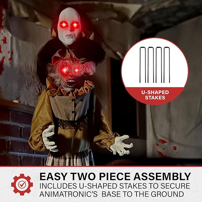 Haunted Hill Farm Lifesize Animatronic Scary Haunted Woman with Touch Activated Lights and Sound, Battery-Operated Indoor or Covered Outdoor Halloween Decoration