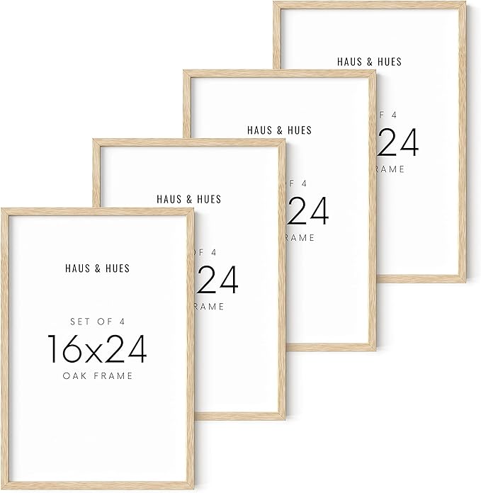 HAUS AND HUES Picture Frames 16x24 - Set of 4 Standalone Beige Oak Frame 16x24 Picture Frames for Wall, Poster Frames 16x24, 16 x 24 Gallery Wall Frame Set, 16 by 24 Picture Frame (Beige Frame)