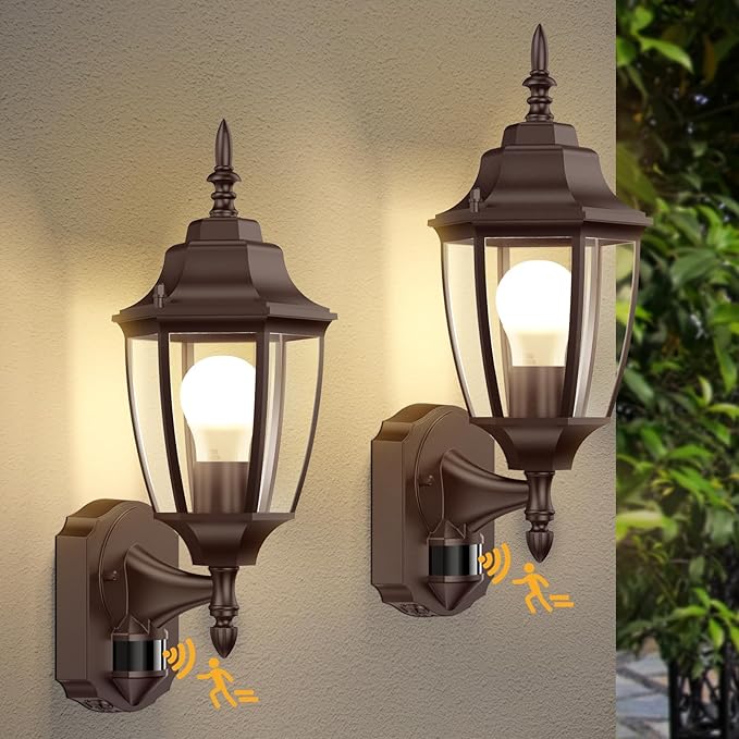 Lamomo Outdoor Wall Sconce, 2 Pack Dusk to Dawn Motion Sensor Bronze Outdoor Light Fixtures Wall Mounted, Exterior Aluminum Waterproof Porch Lights for Patio Front Door Garage