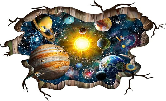 3D Broken Cosmic Galaxy Wall Decals, Magic Milky Way Outer Space Planet Wall Stickers, Creative Stars and Solar System Wallpaper for Kids Boys Floor Ceiling Living Room Bedroom Home Decor