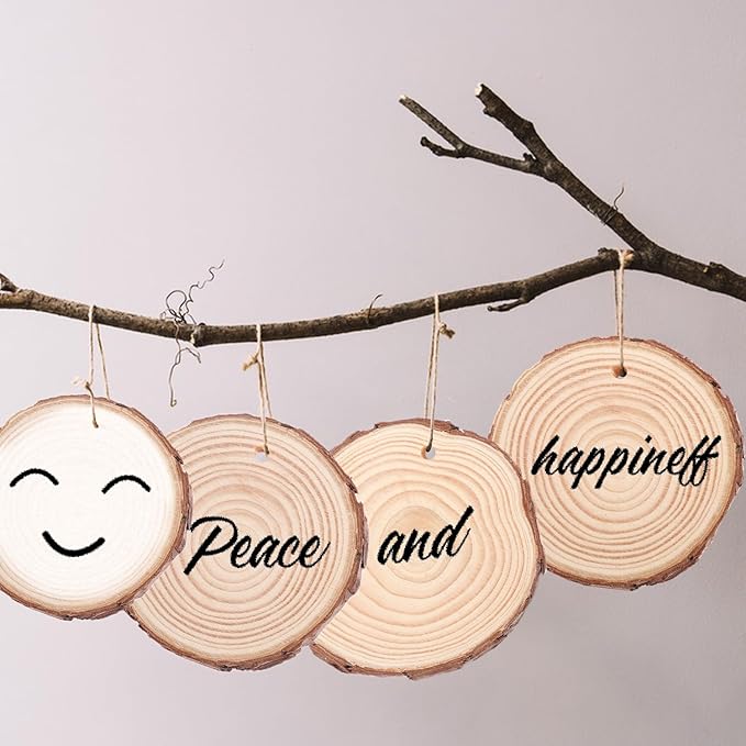 80 PCS 3.2-3.6inch Unfinished Wood Slices, Natural Wood Slices, Predrilled with Hole Wood Slice for DIY Arts Craft Christmas Ornaments