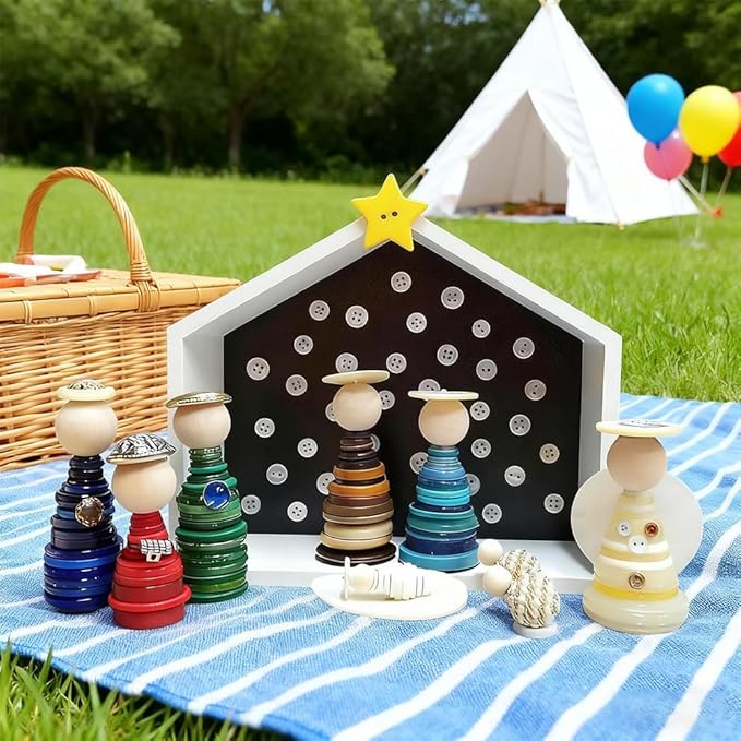 DIY Christmas Button Ornament Making Set - Snowman/Santa/Angel, Fun Holiday Craft Kit for All Ages, Ideal Xmas Tree Hanging Decor & Festive Gifts (6pcs-E)