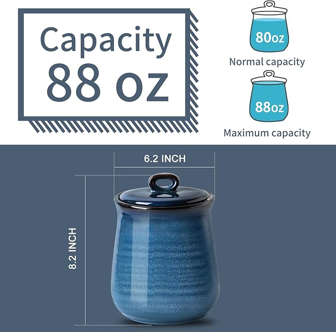 Hasense Ceramic Canister with Airtight Lid for Kitchen Counter, 88 Ounce Large Ceramic Food Storage Jar with Seal Ring for Serving Flour, Grain, Cereal, Pasta, Coffee, Sugar, Tea and Spice, Navy