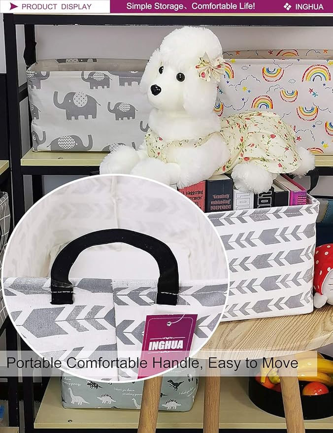 Rectangular Storage Basket Fabric Organizer Bin for Toys,Books,Clothes,Gifts,Pets-Perfect for Home,Office,Nursery,Dorm,Shelf(Rec Grey Arrow)