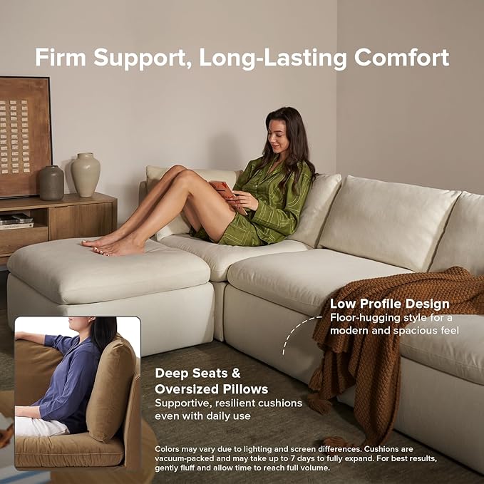 mopio Oversized Modular Sectional Sofa with Fully Removable Covers and Storage, Convertible U, L-Shaped and Sleeper Sectional, Modern Couches with Ottoman Chaise (Hazelnut Velvet, 6 Seats, Sleeper)