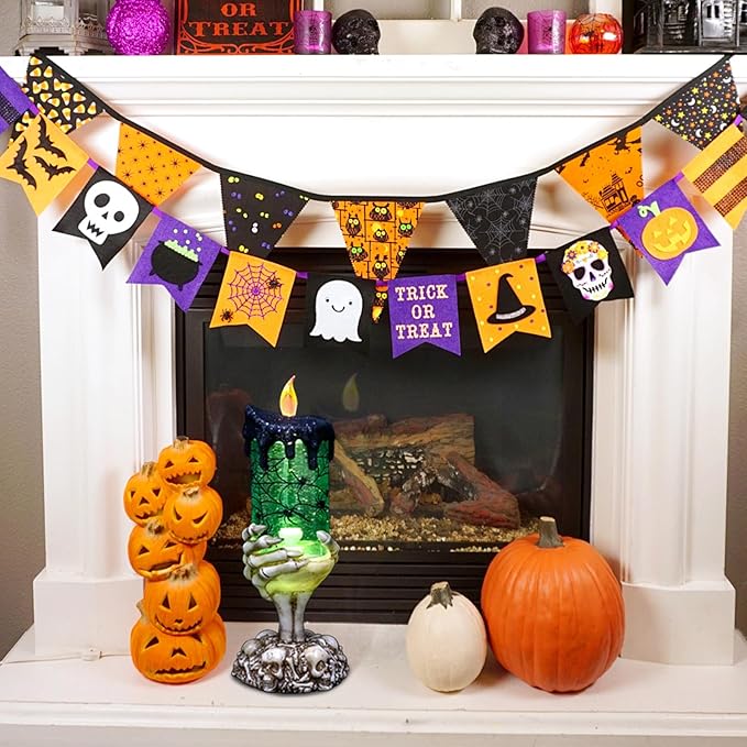 Eldnacele Halloween Snow Globe Candles Lighted Lamp USB Powered Battery Operated Spooky Spinning Water Glittering Tornado Flameless Candles Skeleton Hand Holder Halloween Centerpiece Decor(Spider)