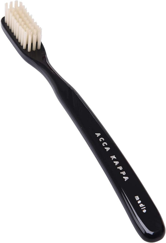 Acca Kappa Vintage Black Toothbrush Medium Nylon Bristles Retro-Style Ergonomic Handle