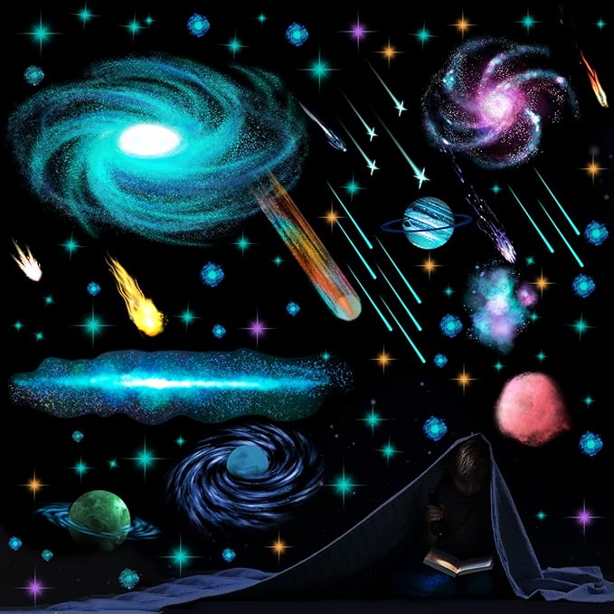 Glow in The Dark Stars Ceiling Wall Stickers Galaxy Star Stickers Self-Adhesive Removable Glow in Dark Decals for Kid Nursery (Modern Style)