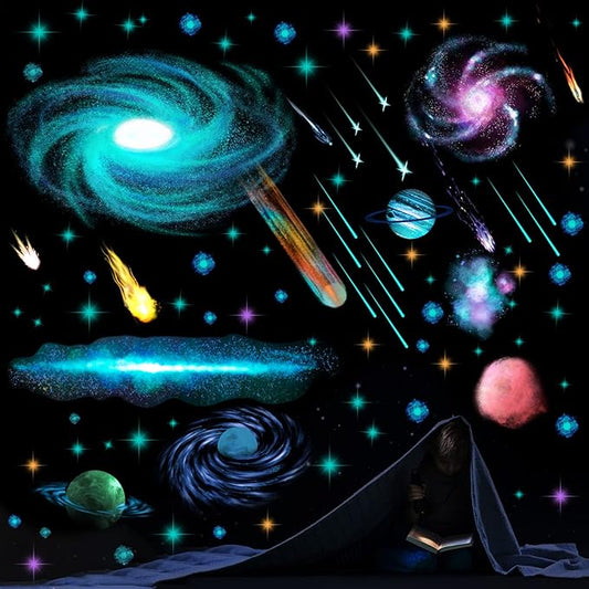 Glow in The Dark Stars Ceiling Wall Stickers Galaxy Star Stickers Self-Adhesive Removable Glow in Dark Decals for Kid Nursery (Modern Style)