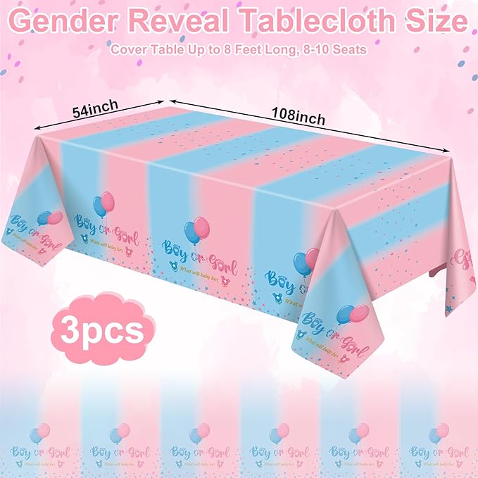 3 Pack Gender Reveal Plastic Tablecloth, 54 X 108 Inch Boy or Girl Disposable Table Cloth for Rectangle Table Waterproof Tablecloth for Gender Reveal Baby Shower Birthday Holiday Party