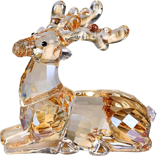 DOJOZ Crystal Deer Animals Lovely Elegant Craft Decorations for Home Ornaments Christmas Collectible Birthday Gifts Reindeer Figurines (Gold)