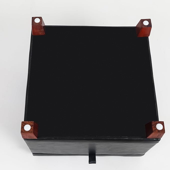 Adeco Faux Leather Storage Ottoman with Hinged Lid, 14 Inch High Black Square Cube Foot Stool with Storage, Upholstered Vanity Stool with Solid Wood Legs for Living Room, Bedroom, Dorm