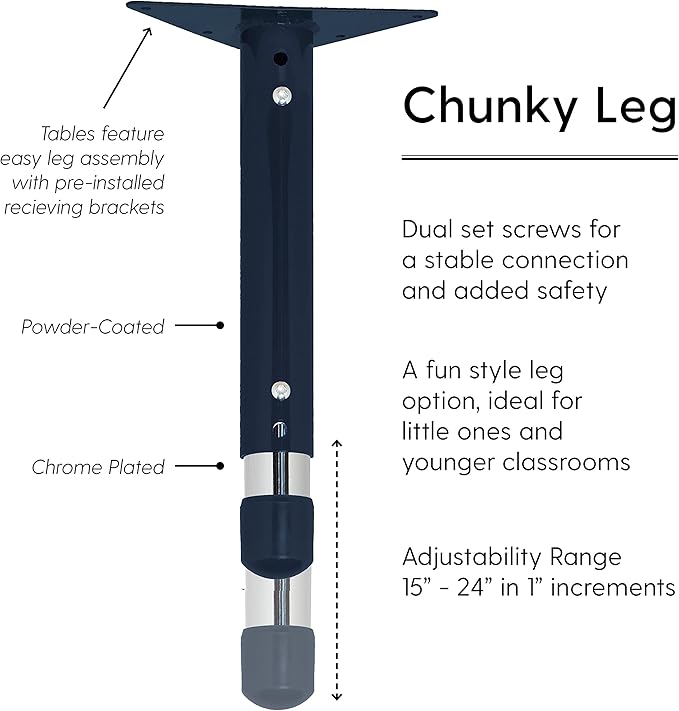 FDP Rectangle Activity School and Classroom Kids Table (30 x 72 inch), Chunky Toddler Leg, Adjustable Height 15-24 inches - Gray Top and Navy Edge