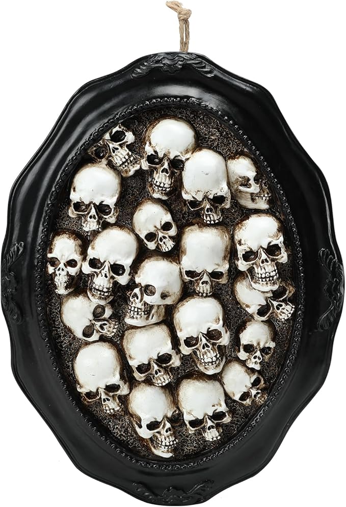 10.2" Halloween Skull Decorations, Gothic Skeleton Head Halloween Hanging Wall Decor, Resin Skull Sculptures for Halloween Indoor Outdoor Holiday Party Home Decoration