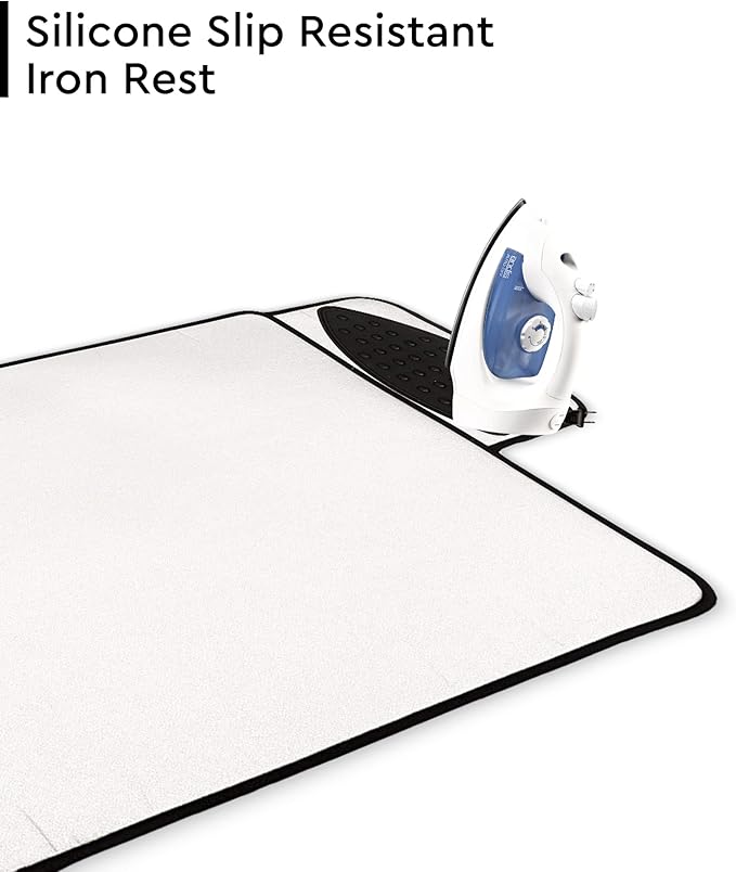 Encasa Homes Ironing Mat/Pad - Metallic Silver (Small 28"x20") with 5mm Foam Padding & Silicone Iron Rest for Steam Pressing on Tabletop or Bed - Heat Reflective, Portable, Quilting