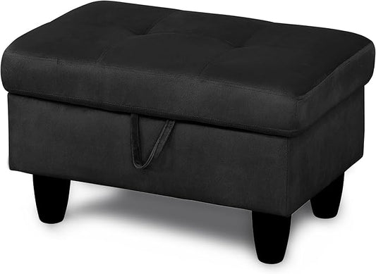 Ottoman Rectangular Storage Ottoman Bench, Flannel Footrest Stool Footstool with Lid for Living Room, Bedroom, Entryway, Black, 28.5"x19"x17.5"