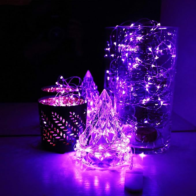 6 Pack 7Feet Starry String Lights,Fairy String Lights 20 Micro Starry Leds On Silvery Copper Wire 2pcs CR2032 Batteries Included,Works for Wedding Centerpiece,Party,Christmas Table Decor (Purple)