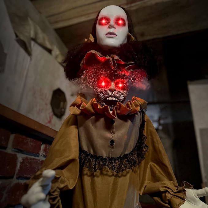 Haunted Hill Farm Lifesize Animatronic Scary Haunted Woman with Touch Activated Lights and Sound, Battery-Operated Indoor or Covered Outdoor Halloween Decoration
