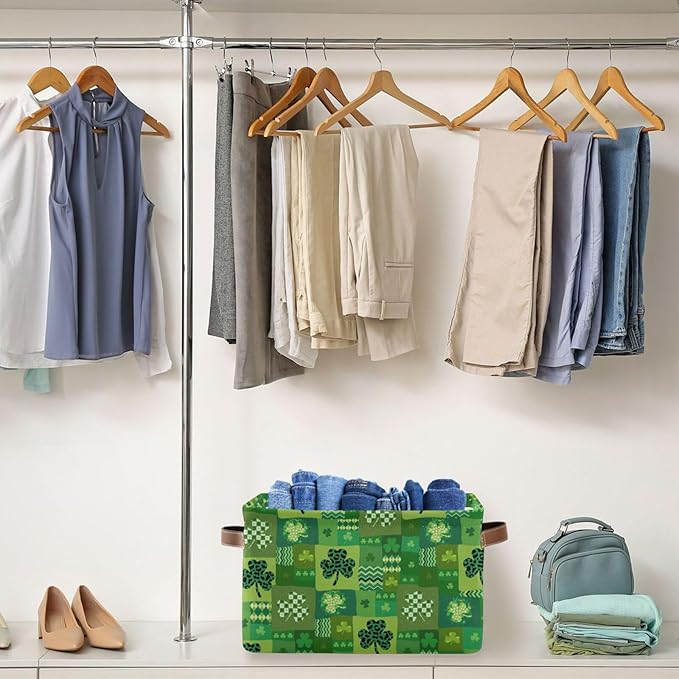 St Patrick's Day Storage Basket Cube Storage Bins Organizer Bag Collapsible Closet Shelf Baskets with handle for Baby Cloth Pet Toy Book 14.2×10.2×8.3 IN
