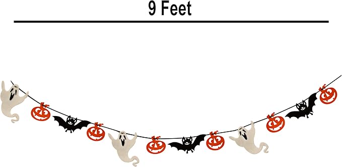 Gift Boutique - 9 Foot Halloween Garland Felt Banner Chain Decorations Indoor & Outdoor Party Supplies 18 Feet Total Pack of 2 Designs Skeletons Bat Pumpkin Ghost