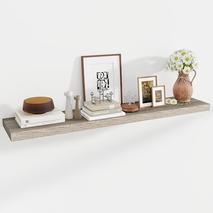 55 Inch Floating Shelves, 11.6 Inch Deep Floating Shelves for Wall, Floating Shelf with Invisible Brackets, Deep Shelves for Bathroom, Bedroom, Living Room, 1 Pack, Grey