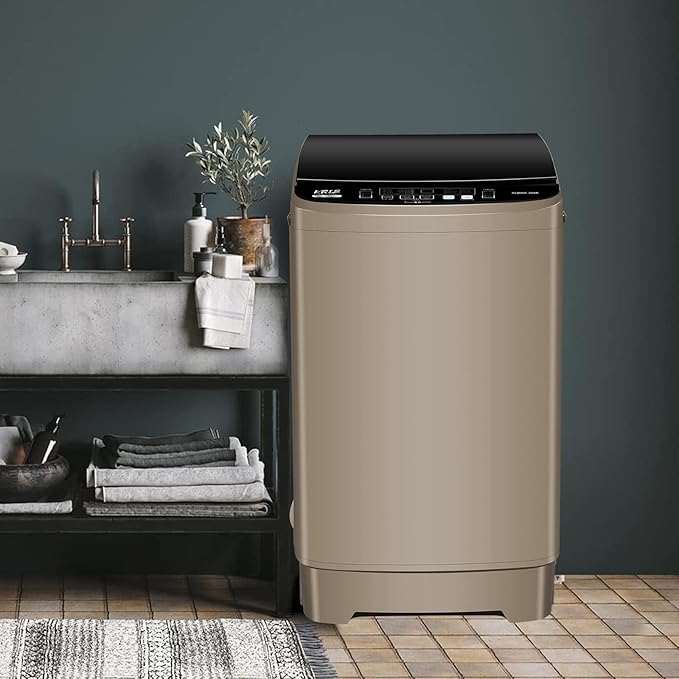 17.7 lbs Full Automatic Washing Machine with LED Display Compact Washing Machine with Drain Dump, 10 Wash Programs and 8 Water Levels Ideal for Dorms, Apartments, RV, Gold, KB03 GOLD6-3