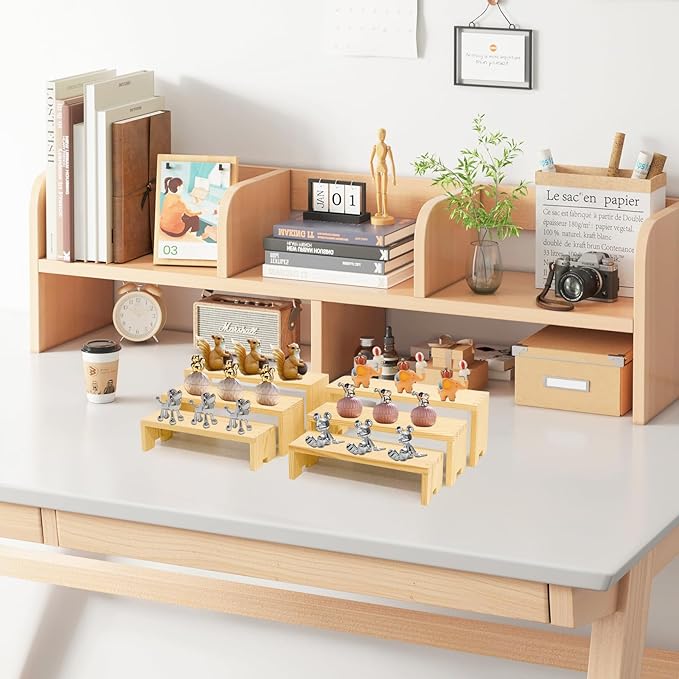 Display Wood Risers Wooden Stand 3 Tier 4 Set 12 Pieces Wooden Stands Decorative Rectangular Display Cupcake Stands Perfume Racks Cologne Organizer(Nature)