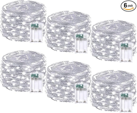 6 Pack Fairy Lights Battery Operated with Timer, Each 20FT 60LED Christmas String Lights Outdoor Indoor, Cuttable Battery Twinkle Light for Bedroom Home Wedding DIY Christmas Decorations (Cool White)