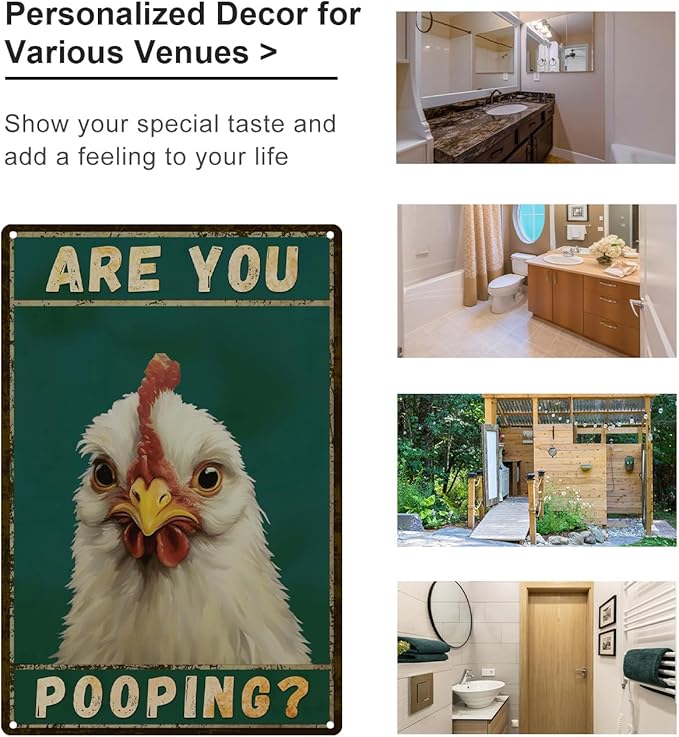 ALKB Chicken Metal Sign for Bathroom Decor - 8x12 Inch Are You Pooping Vintage Chicken Sign Gifts for Chicken Owners