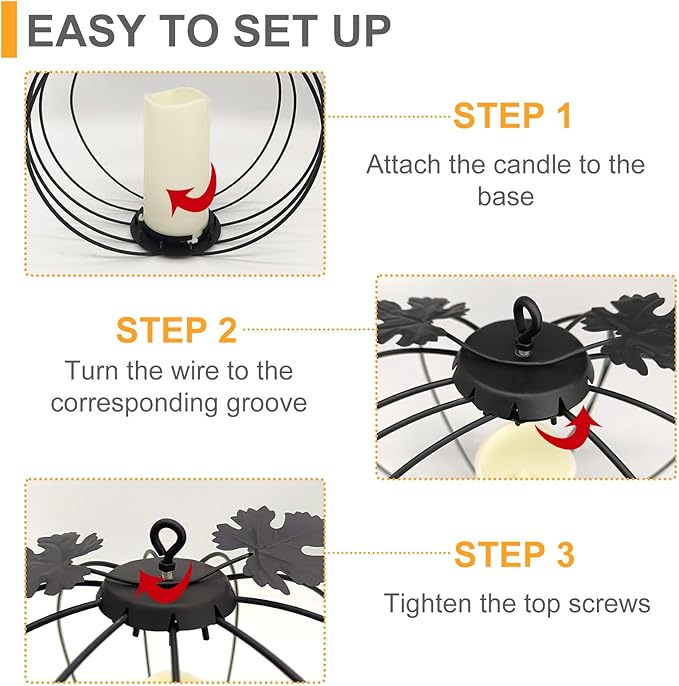 Halloween Light Up Pumpkin Lantern, 3 Pcs Metal Black Pumpkin Candle Holders with Timer Flickering Yellow LED Candle Lights for Thanksgiving Halloween Harvest Fall Home Decor