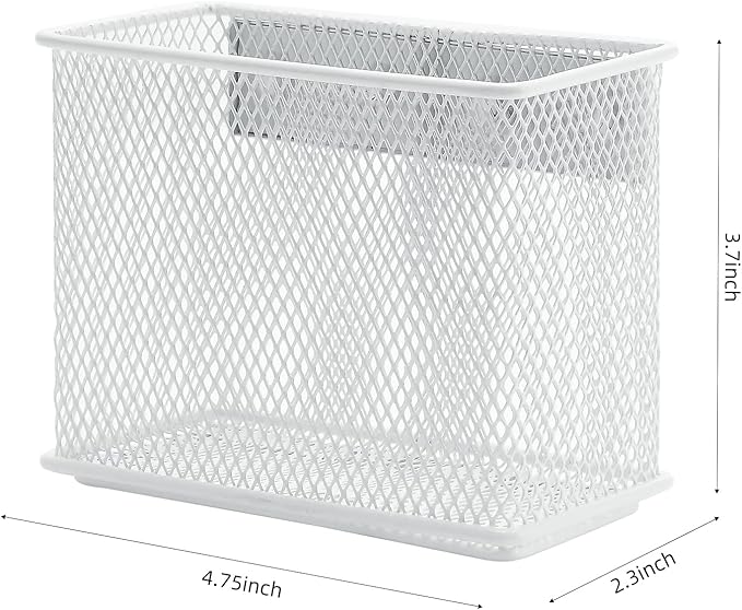 dedoot Magnetic Pencil Holder, Locker Pencil Holder Strong Magnetic Holder for Whiteboard Marker, 4.7x2.3x3.7inch Black Mesh Magnetic Holder for Fridge, Sponge, Recipe, Beverage,White