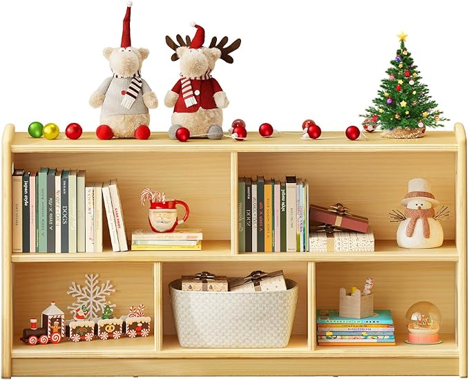 2-Tier Wood Montessori Cabinet for Kids, Toddler Room Book Shelves Toy Organizers and Storage, Small Book Shelf Storage for Baby Children, Furniture of Classroom, Nursery, Playroom