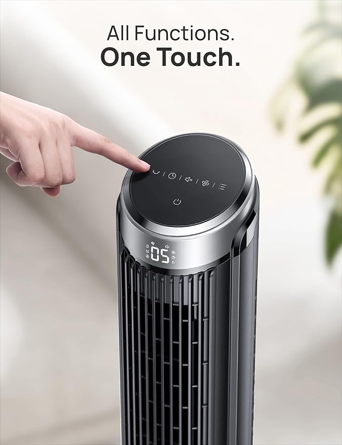 Dreo Tower Fan for Bedroom, 90° Oscillating Fans that Blow Cold Air, 5 Speeds, 4 Modes with 26ft/s Velocity, 12H & 28dB Quiet Timer, Remote, Touch, 40" Standing Floor Fan for Home Office, Black