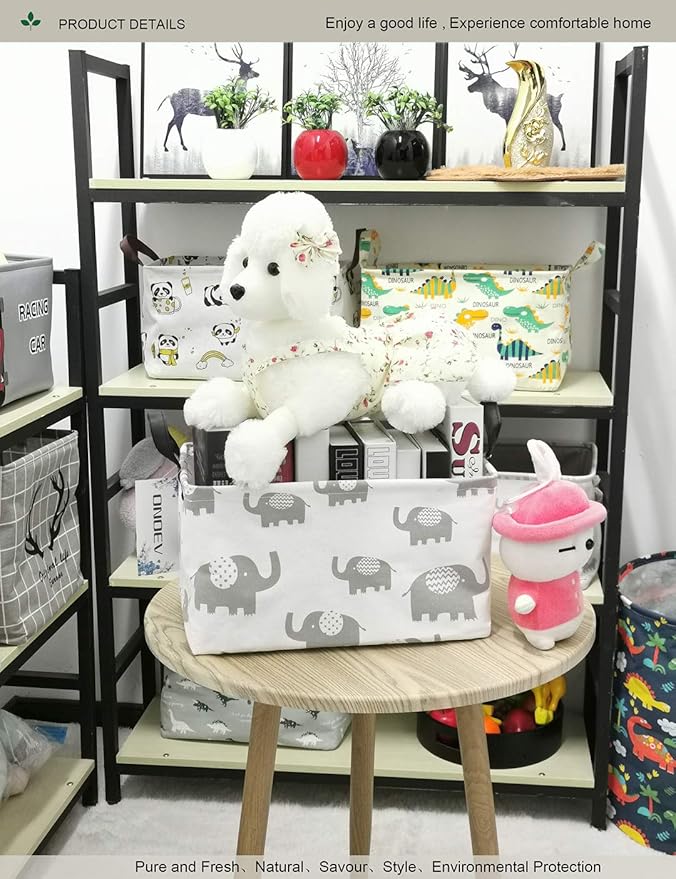 Rectangular Folding Laundry Basket, waterproof Canvas Basket,gift basket,Suitable for children's room,Office,Clothes,Toys Storage (Grey Elephant)