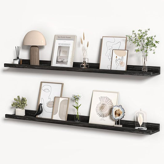 Floating Shelves for Wall, Picture Ledge Shelf 48 Inch Solid Wood Set of 2, Rustic Wall Shelves with Lip, Kids Bookshelf, Photo & Picture Live Edge Floating Shelves for Bedroom, Living Room, Kitchen