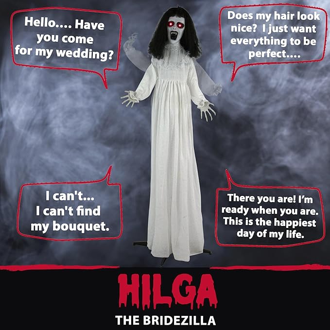 Haunted Hill Farm Life-Size Scary Demon Bride Halloween Animatronic with Touch Activated Lights and Sound, Battery Operated Indoor or Covered Outdoor Halloween Decorations for Home or Haunted House