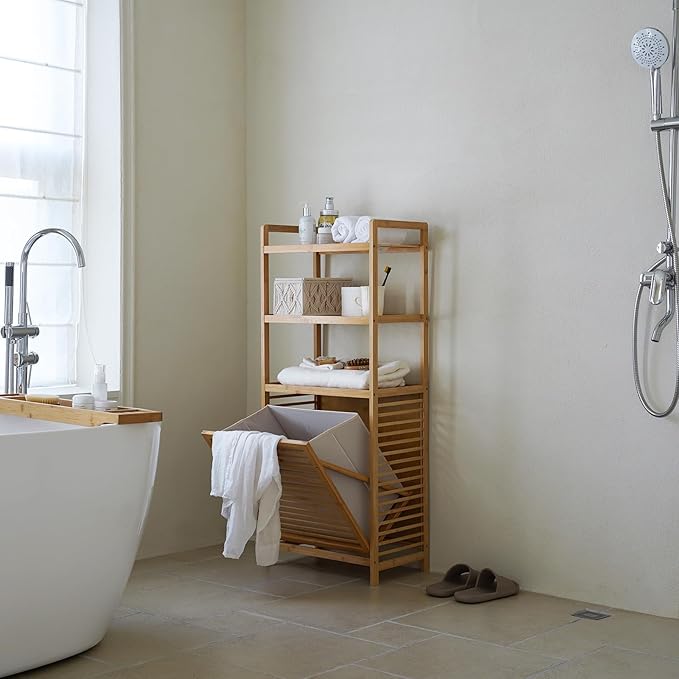 Laundry Hamper with 3 Tier Shelves & Tilt Out Basket, Laundry Baskets Organizer Hampers Bathroom Storage Shelf for Laundry Room, Bathroom, Guest Room (3-Tier Large)