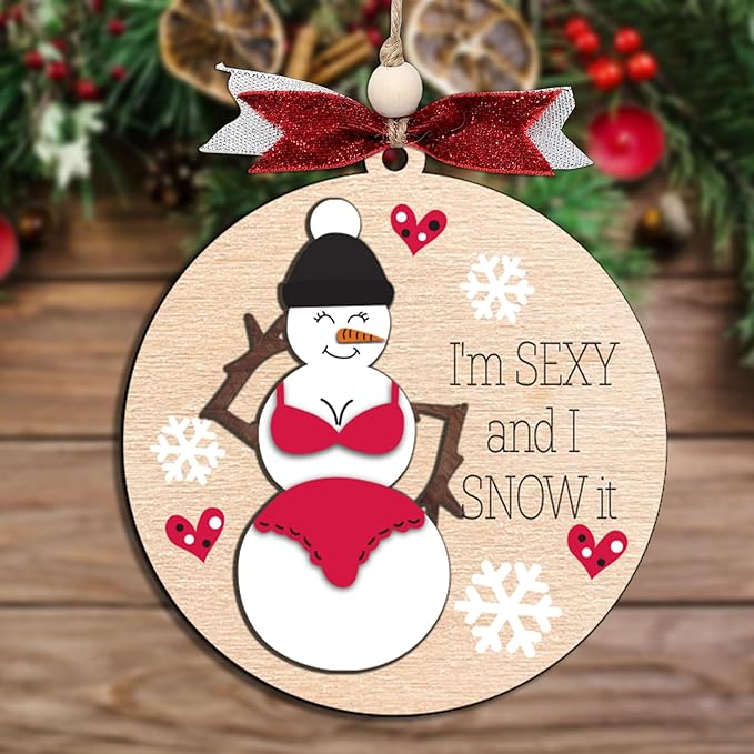 Funny Holiday Ornament 2025 – Wooden Christmas Tree Decoration for Adults - Exchange Funny Ornaments for Adults - Naughty Ugly Christmas Tree Hanging - Unique Christmas Ornaments