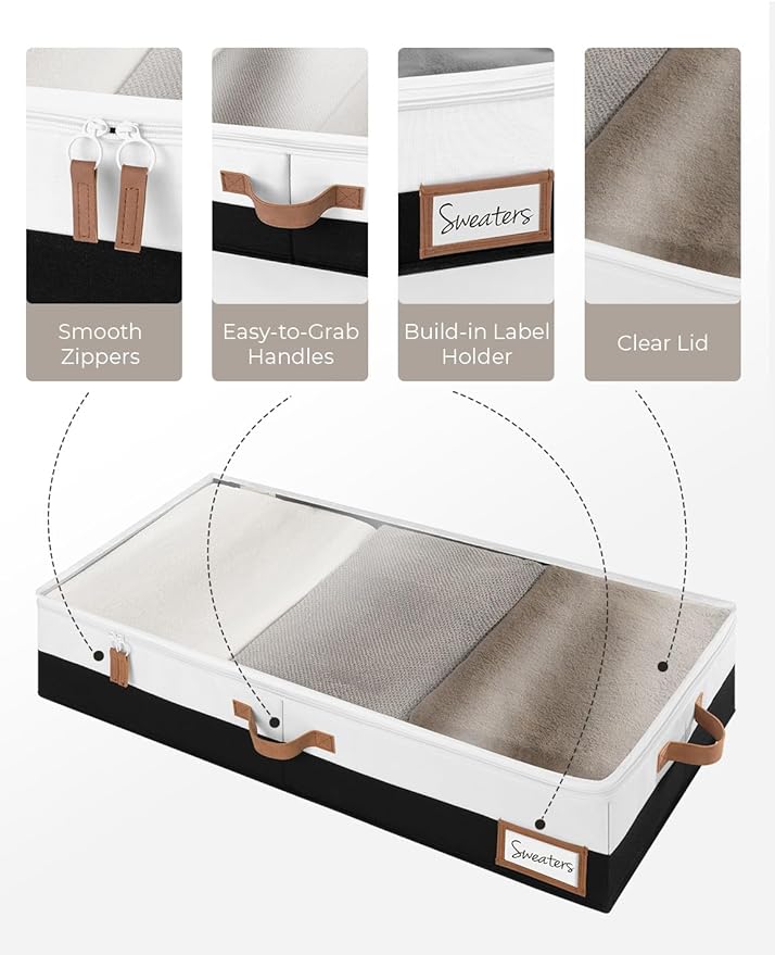 StorageWorks Large Under Bed Storage Containers with Handles and Label Holder, 2 Pack Ultra-thick Fabric Underbed Bins, Closet Organizer for Clothes, Blankets, Sweater
