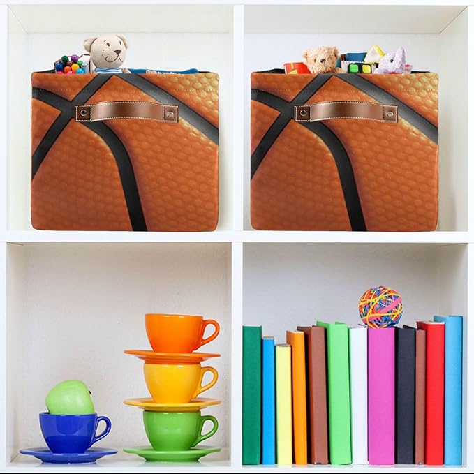 Storage Basket Bin Basketball Organizer Basket Collapsible Shelf Basket Cube with handle for Nursery Bedroom Bathroom, one sizex1