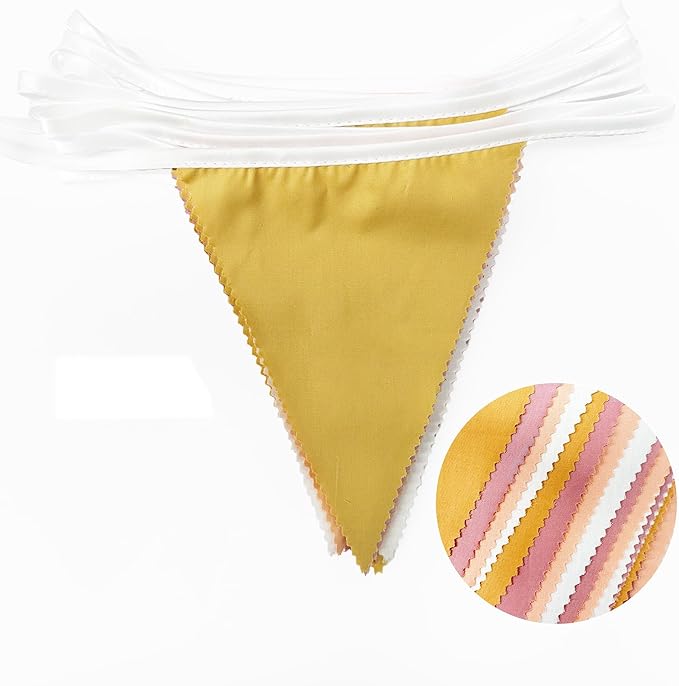 32Ft Groovy Party Decorations Yellow Pink White Pennant Banner Fabric Triangle Flag Bunting Garland Streamers for Daisy Groovy Boho Retro Hippie Wedding Birthday Baby Shower Spring Party Supplies