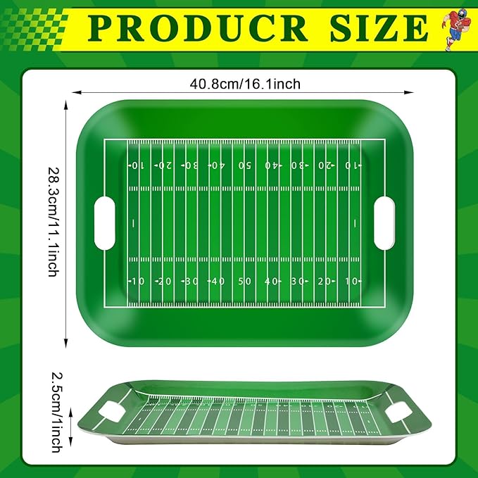 gisgfim 2Pcs Football Serving Trays 16.1 X 11.1 Inch Large Melamine Football Trays Platters with Handles Football Stadium Food Server Tray for Game Day Snacks 2025 Tailgate Birthday Party Decorations