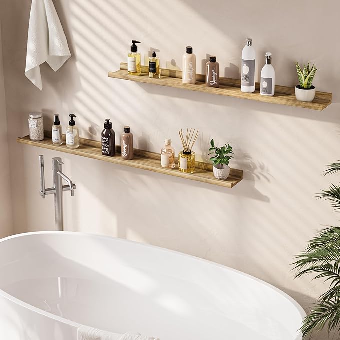 Floating Shelves for Wall, Picture Ledge Shelf 55 Inch Solid Wood Set of 2, Rustic Wall Shelves with Lip, Kids Bookshelf, Photo & Picture Live Edge Floating Shelves for Bedroom, Living Room, Kitchen