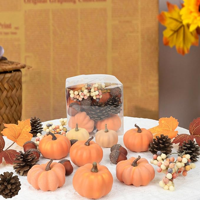 22 PCS Pumpkin Decor - Fall Decorations Plastic Pumpkins for Autumn Decorating Kit Halloween Thanksgiving Party Supplies