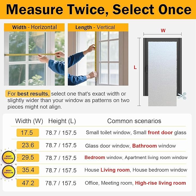 Frosted Glass Window Privacy Film Decorative, Bathroom Window Privacy Film for Glass Windows Cover, Static Cling, Removable, Reusable, Anti-UV, Anti-Glare, Heat Blocking, 17.5 by 78.74 inch